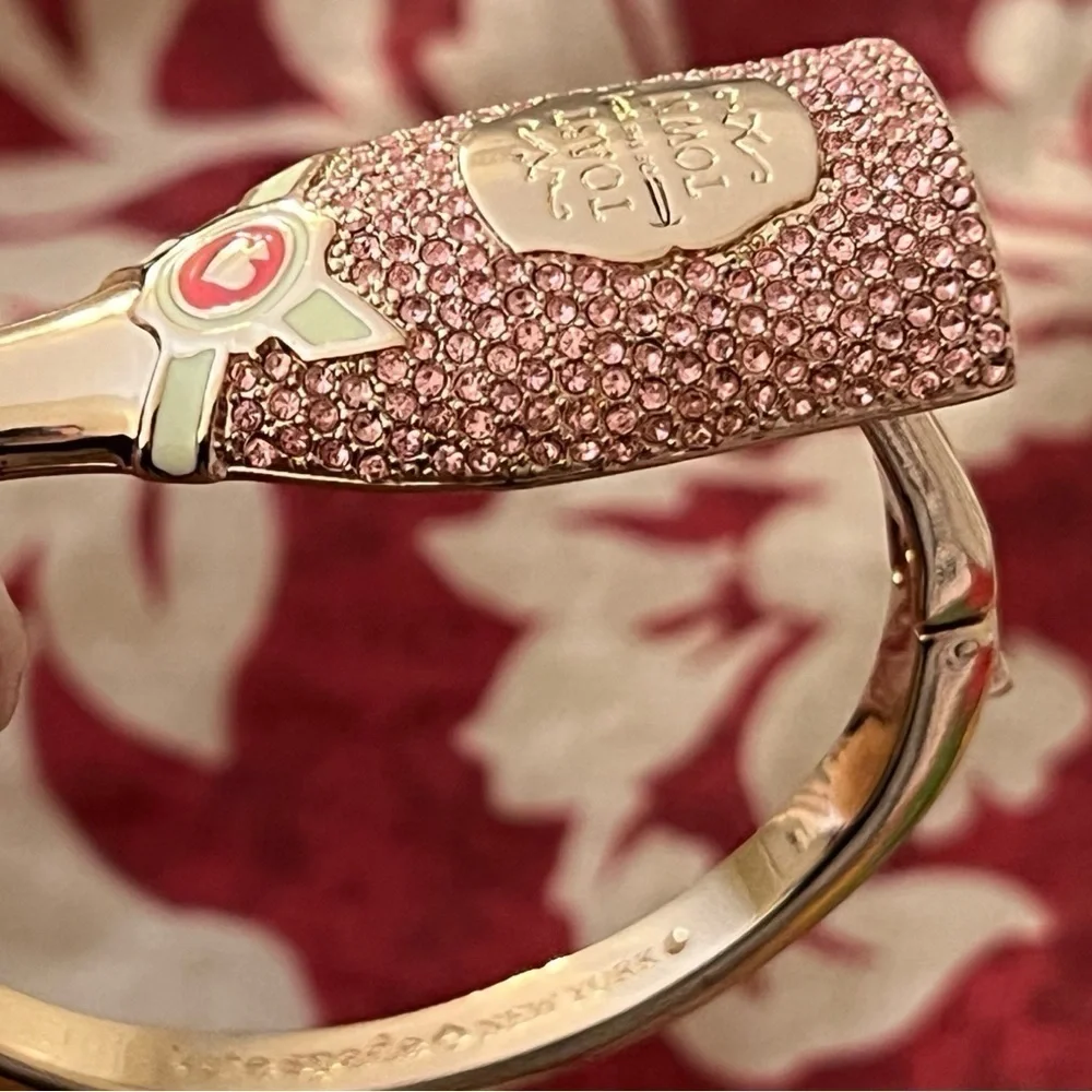 Kate Spade Champagne Toast Bottle Gold Pink Crystal Bracelet - Picture 11 of 16